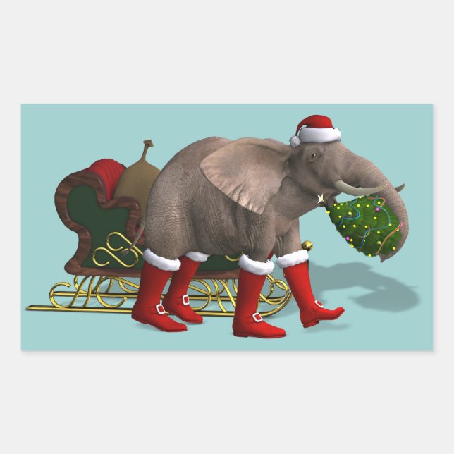 Sticker Rectangulaire Doux Père Noël Eléphant (Devant)