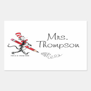 Sticker Rectangulaire Dr. Seuss Chapeau Clown Nom Écrit