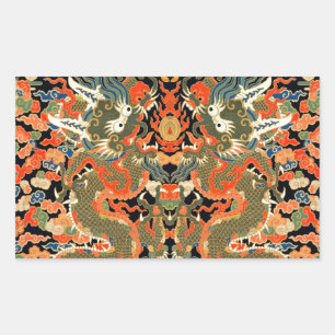 Sticker Rectangulaire Dragon asiatique chinois Art coloré