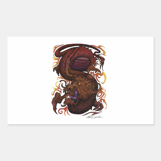 Sticker Rectangulaire Dragon (conception de signature) (Devant)