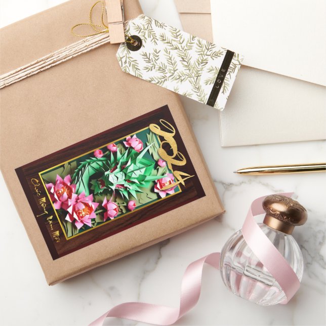 Sticker Rectangulaire Dragon de bois vietnamien Nouvel An 2024 RecS (Cadeaux)