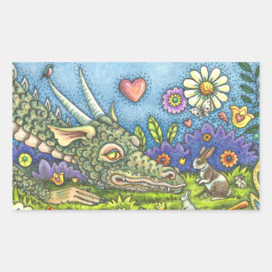 Sticker Rectangulaire DRAGON DE PÂQUES CONVIVIAL SUR BUNNY TRAIL Imagina
