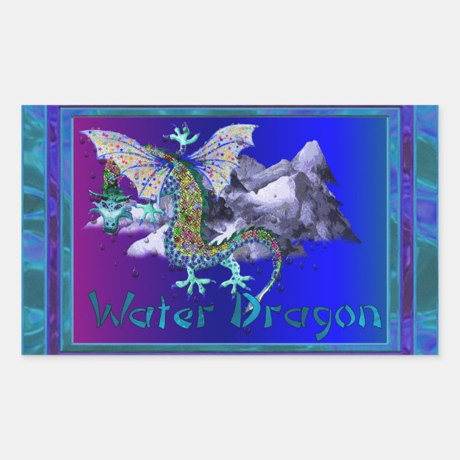 Sticker Rectangulaire Dragon d'eau (Devant)