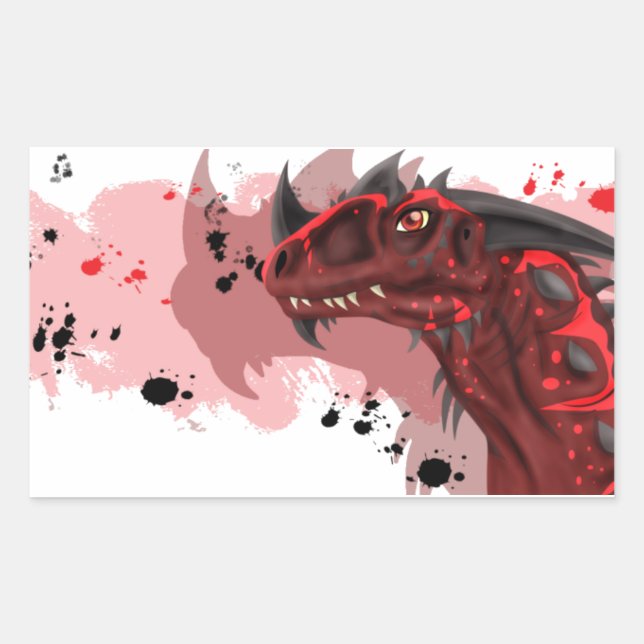 Sticker Rectangulaire Dragon d'incendie (version blanche) (Devant)