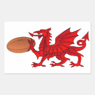 Sticker Rectangulaire Dragon gallois au Rugby Ball