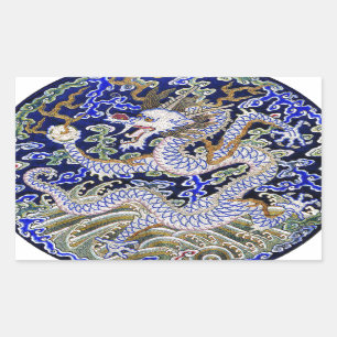 Sticker Rectangulaire dragon vintage bleu de broderie de tatouage de