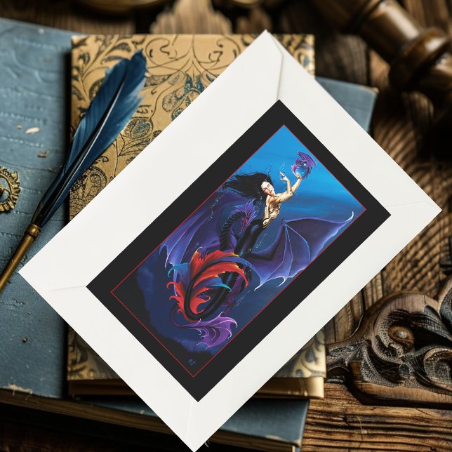 Sticker Rectangulaire Dragons Gothiques Bleus Sirène Fantastique Violet (Créateur téléchargé)