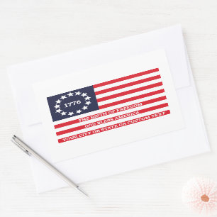 Sticker Rectangulaire Drapeau 1776 Texte facultatif American Betsy Ross