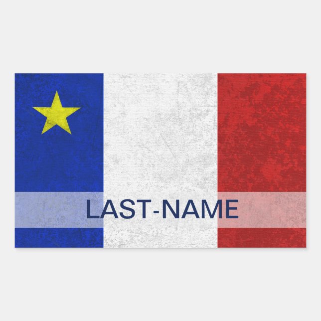 Sticker Rectangulaire Drapeau Acadien Nom de famille Grunge désorganisé  (Devant)