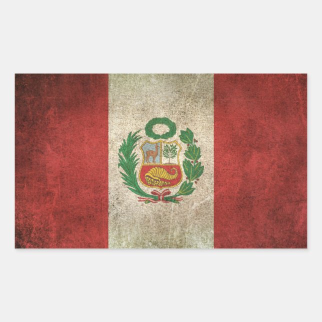 Sticker Rectangulaire Drapeau affligé par cru du Pérou (Devant)