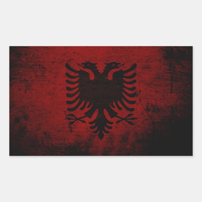 Sticker Rectangulaire Drapeau Albanie de Black Grunge (Devant)