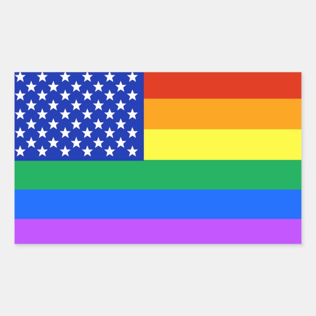 Sticker Rectangulaire Drapeau américain arc-en-ciel LGBT (Devant)