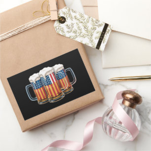 Sticker Rectangulaire Drapeau américain bière 4 juillet Merica buvant US