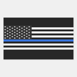 Sticker Rectangulaire Drapeau américain de la ligne bleue mince
