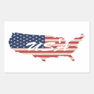 Sticker Rectangulaire Drapeau américain des États-Unis Carte du 4 juille