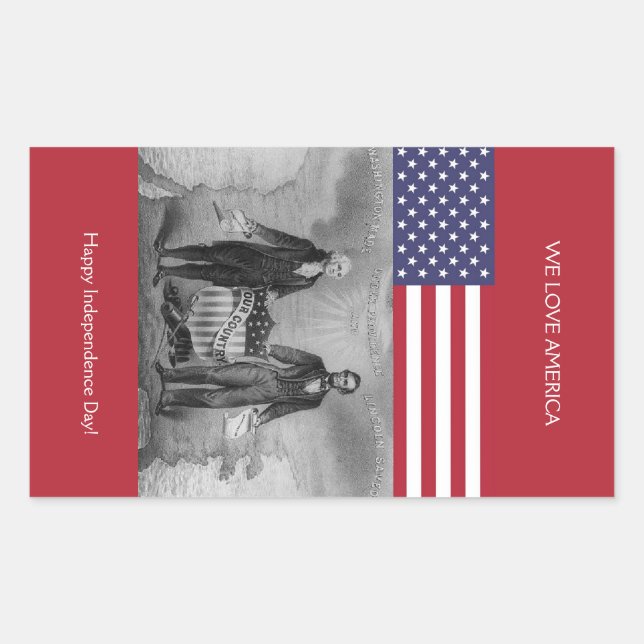 Sticker Rectangulaire Drapeau américain George Washington Abraham Lincol (Devant)