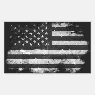 Sticker Rectangulaire Drapeau américain grunge noir et blanc