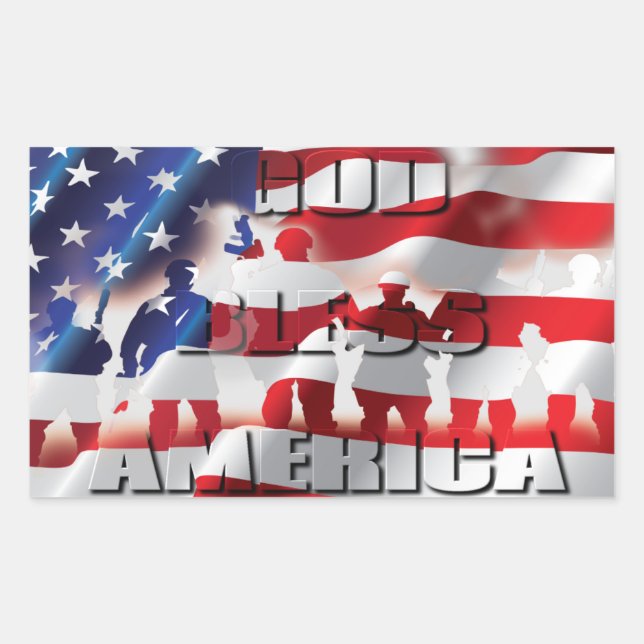 Sticker Rectangulaire Drapeau américain patriotique Dieu bénisse l'Améri (Devant)