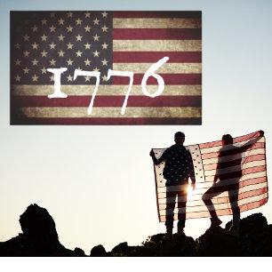 Sticker Rectangulaire Drapeau américain patriotique Grunge 1776