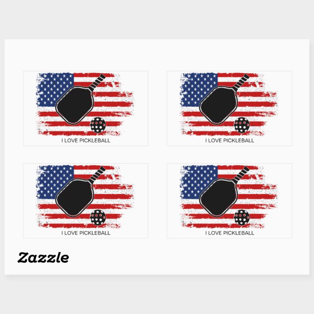 Sticker Rectangulaire Drapeau américain patriotique Pickleball personnal (Feuille)