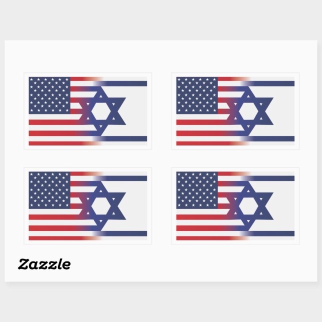 Sticker Rectangulaire Drapeau américain Stand With Israel (Feuille)