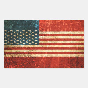 Sticker Rectangulaire Drapeau américain vintage rayé et porté