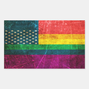 Sticker Rectangulaire Drapeau arc-en-ciel américain Gay pride Vintage ra