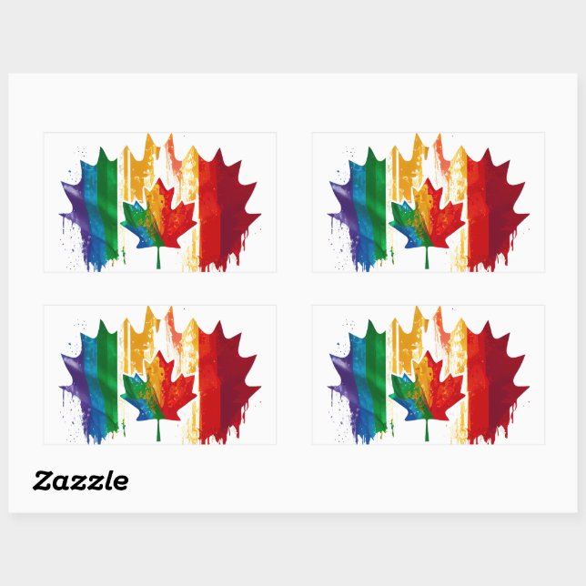Sticker Rectangulaire Drapeau arc-en-ciel canadien Feuille d'érable LGTB (Feuille)