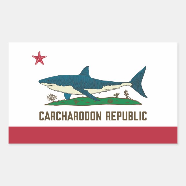Sticker Rectangulaire Drapeau blanc Carcharodon République de Californie (Devant)