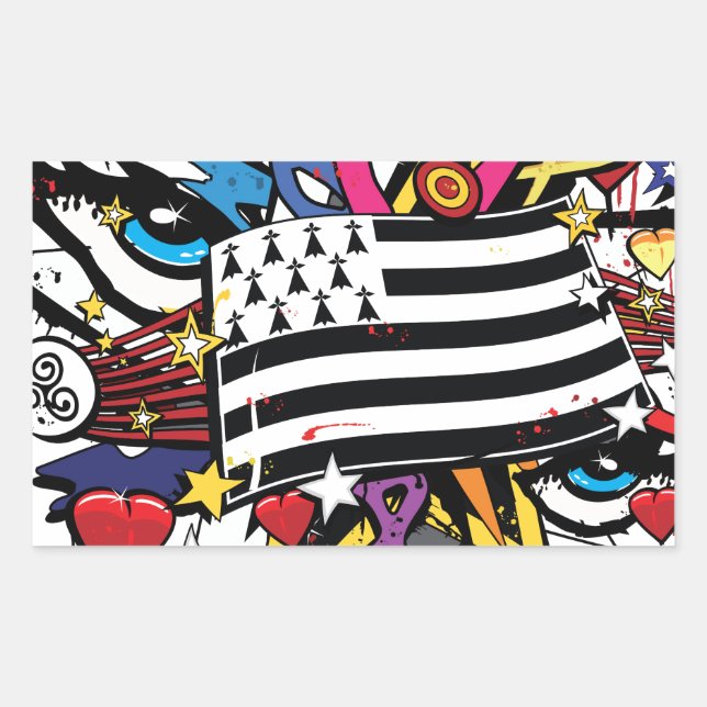 Sticker Rectangulaire Drapeau Bretagne Breizh graffiti Breton graff (Devant)