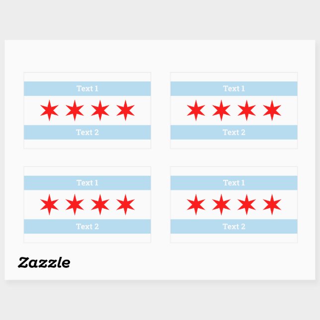 Sticker Rectangulaire Drapeau Chicago texte personnalisé 6 points étoile (Feuille)