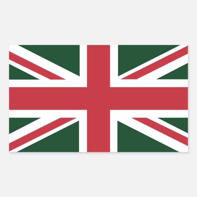 Sticker Rectangulaire Drapeau cool vert foncé rouge Union Jack britanniq (Devant)