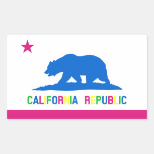 Sticker Rectangulaire Drapeau de Californie à couleurs fluo rétro
