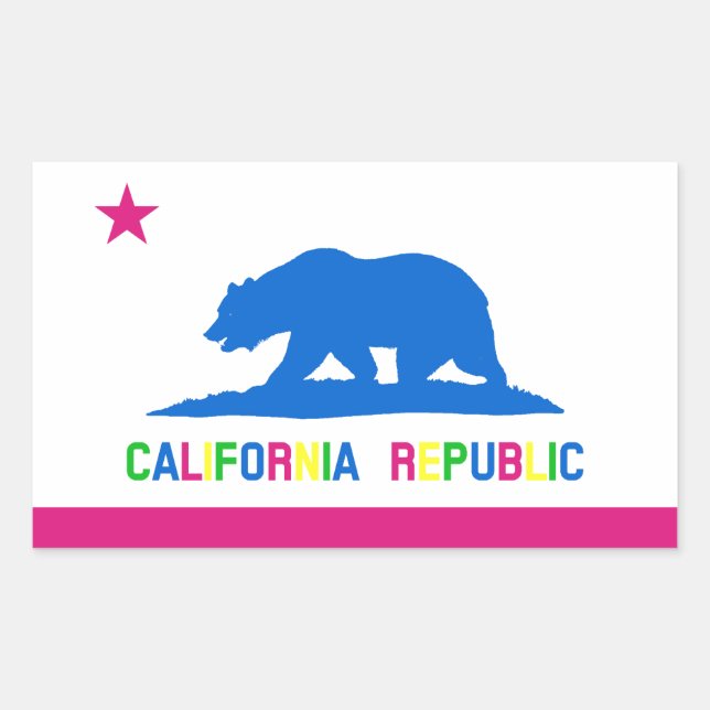 Sticker Rectangulaire Drapeau de Californie à couleurs fluo rétro (Devant)