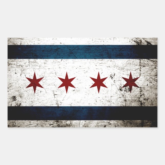 Sticker Rectangulaire Drapeau de Chicago Grunge Noir (Devant)