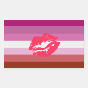 Sticker Rectangulaire Drapeau de fierté lesbienne au rouge à lèvres et l