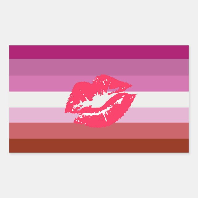 Sticker Rectangulaire Drapeau de fierté lesbienne au rouge à lèvres et l (Devant)