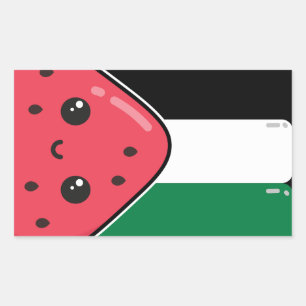 Sticker Rectangulaire Drapeau de la Palestine mignonne avec Palestin san