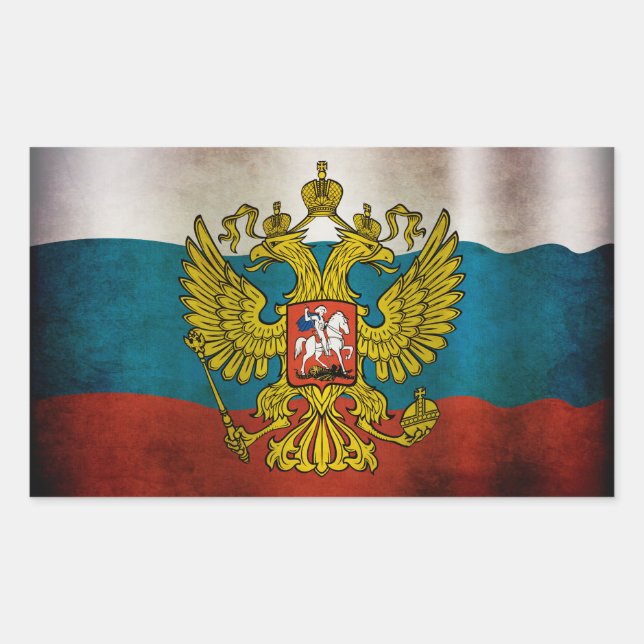 Sticker Rectangulaire Drapeau de la Russie qui flotte (Devant)