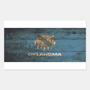 Sticker Rectangulaire Drapeau de l'Oklahoma sur ancien grain de bois