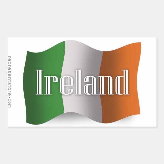 Sticker Rectangulaire Drapeau de ondulation de l'Irlande (Devant)
