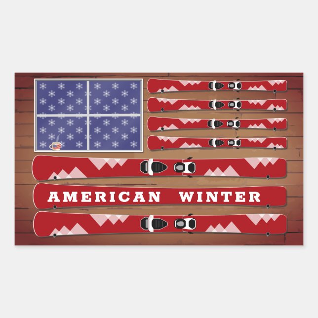 Sticker Rectangulaire Drapeau des Etats-Unis avec mur de bois (Devant)