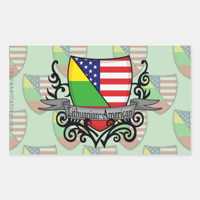 Sticker Rectangulaire Drapeau du Bouclier lituanien-américain (Devant)