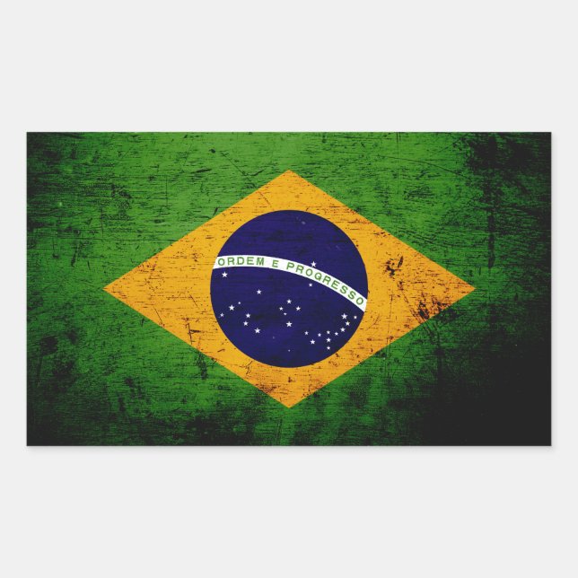 Sticker Rectangulaire Drapeau du Brésil Black Grunge (Devant)
