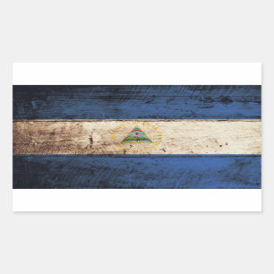 Sticker Rectangulaire Drapeau du Nicaragua sur le vieux grain en bois