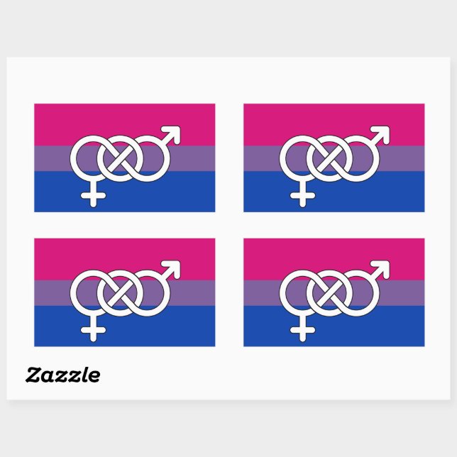 Sticker Rectangulaire Drapeau du symbole de la fierté bisexuelle (Feuille)