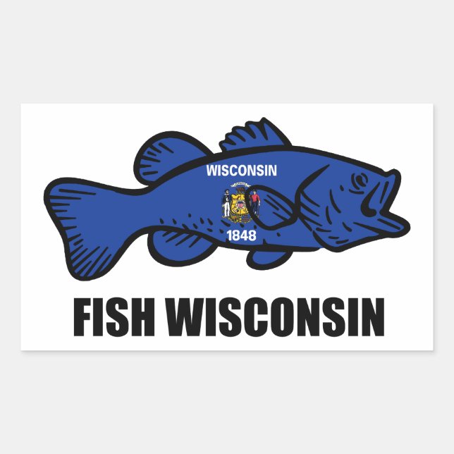 Sticker Rectangulaire Drapeau du Wisconsin de poisson (Devant)