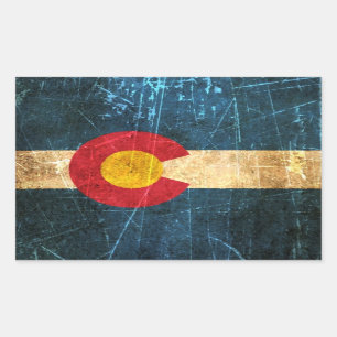 Sticker Rectangulaire Drapeau éraillé et porté du Colorado