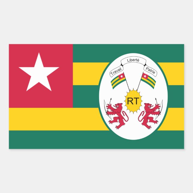 Sticker Rectangulaire Drapeau et Emblème togolais, Drapeau du Togo (Devant)
