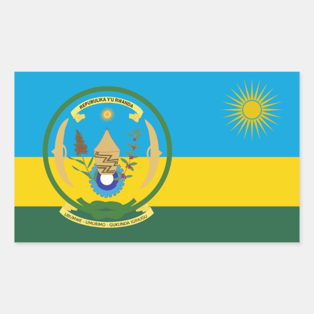 Sticker Rectangulaire Drapeau et sceau rwandais, Drapeau du Rwanda (Devant)